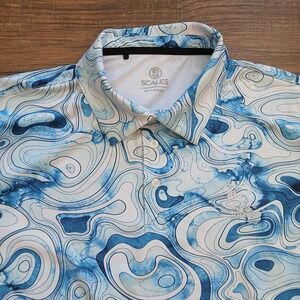 Scales Polo‎ Mens 2XL XXL Blue Abstract Golf PGA National Resort Stretch Flex